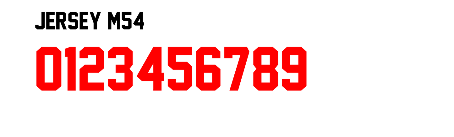 Single-Color Tackle Twill Jersey Numbers - JERSEY M54 Font