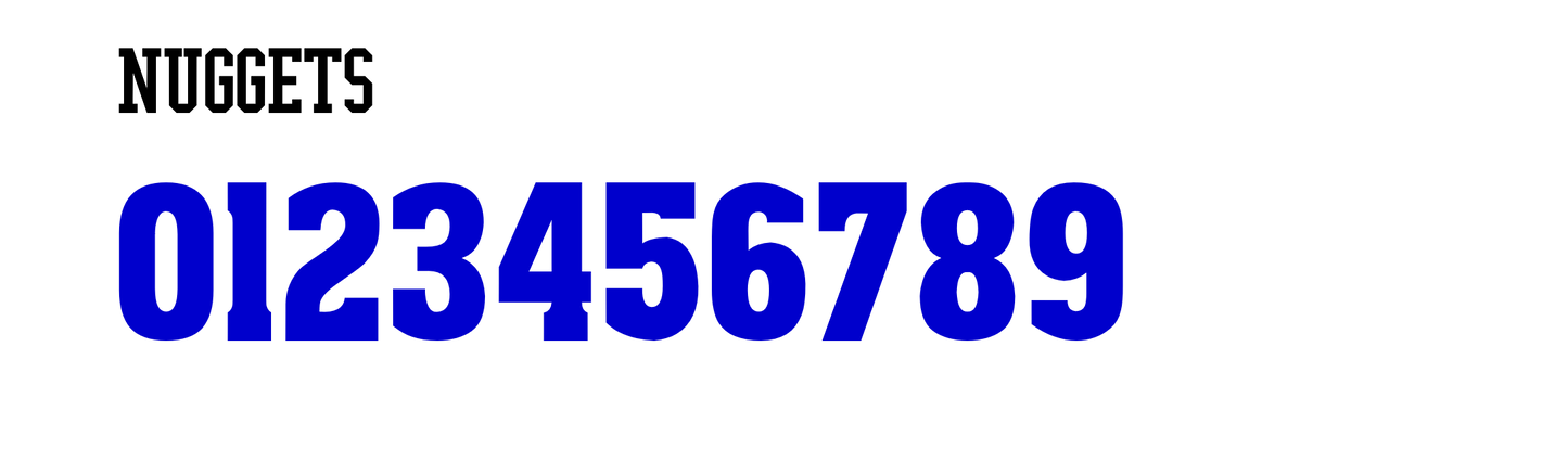 Single-Color Tackle Twill Jersey Numbers - NUGGETS Font