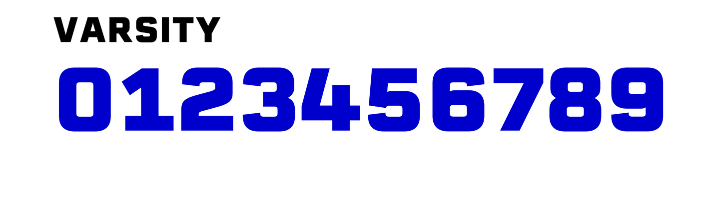 Single-Color Tackle Twill Jersey Numbers - VARSITY Font